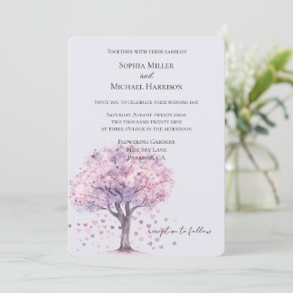 Love is in the air Lavender Hearts Tree Wedding Inbjudningar