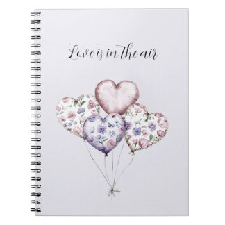 Love is in the air Lavender Purple Heart Balloons Anteckningsbok