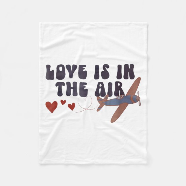 Love Is In The Air Valentine’s Airplane  Fleecefilt (Framsidan)