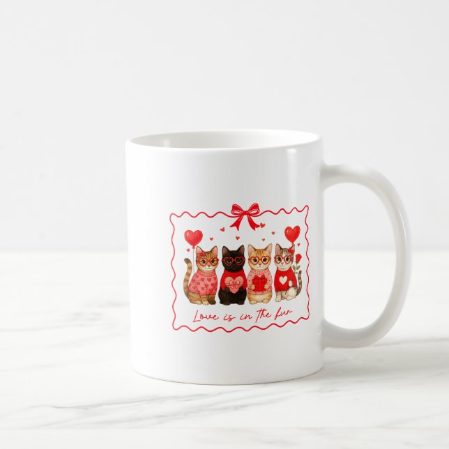 Love Is In The Fur Cat Lovers Valentines Cute Cats Kaffemugg (Höger)