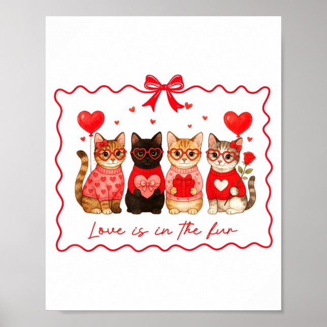 Love Is In The Fur Cat Lovers Valentines Cute Cats Poster (Framsidan)