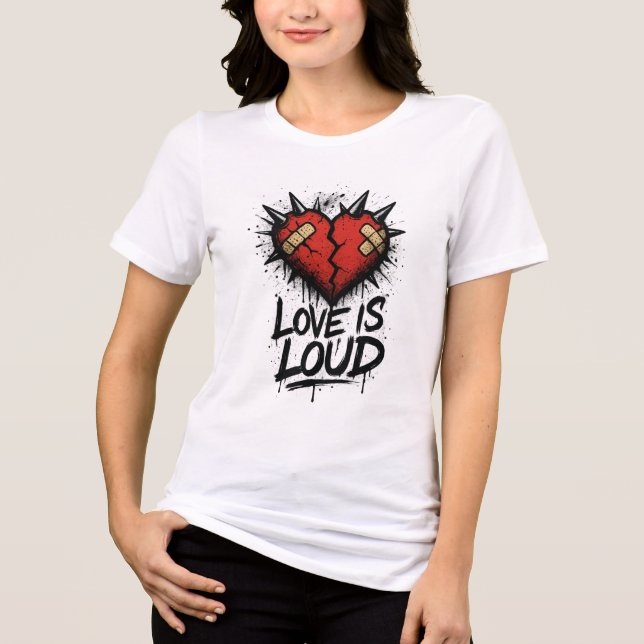Love Is Loud – Grunge Punk Heart with Spikes T Shirt (Framsida)