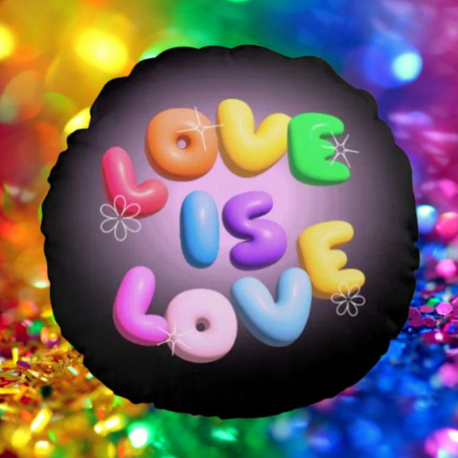 Love Is Love 3D Regnbåge Stolthet Rund Kudd Kudde (Skapare uppladdad)