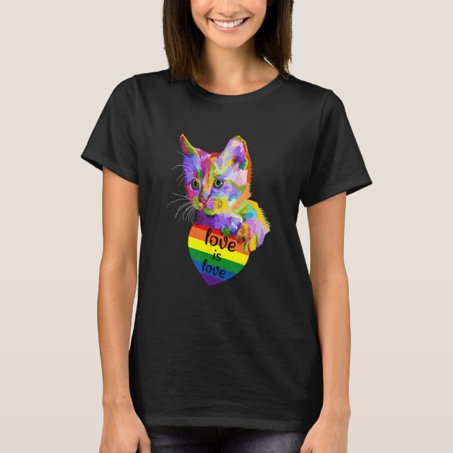 Love Is Love Cat LGBT Flag Gay Pride Month Rainbow T Shirt (Framsida)
