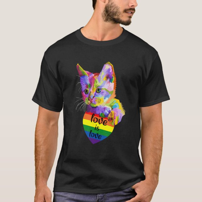 Love Is Love Cat LGBT Flag Gay Pride Month Rainbow T Shirt (Framsida)