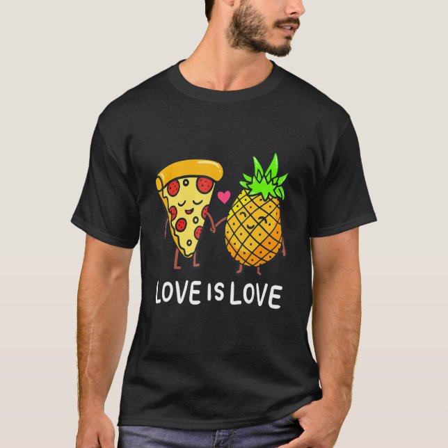 Love Is Love Pineapple Pizza Foodie Lovely couple T Shirt (Framsida)