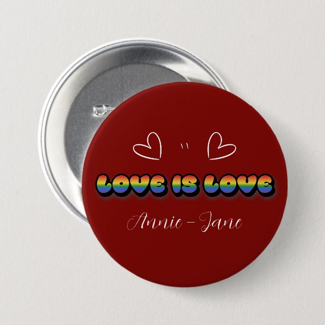 Love is Love Rainbow LGBTQ Button Knapp (Framsida & baksida)