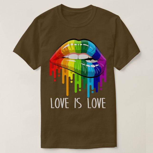 Love Is Love Rainbow Sexy Lips Cool LGBT Gay Lesbi T Shirt (Design framsida)