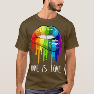 Love Is Love Rainbow Sexy Lips Cool LGBT Gay Lesbi T Shirt