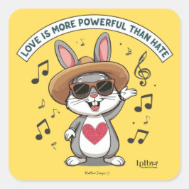 LOVE IS MORE POWERFUL THAN HATE BUNNY STICKERS FYRKANTIGT KLISTERMÄRKE