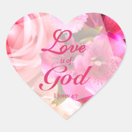 Love is of God Fuchsia Florals Hjärtformat Klistermärke