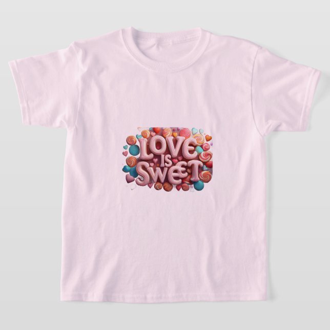 Love Is Sweet Valentine Wedding Typography T Shirt (Laydown)