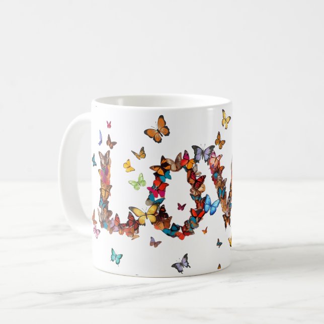 LOVE Joy Butterflies | Inspirational Motivational Kaffemugg (Framsida vänster)