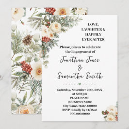 Love Laughter Happily Engagement Winter Floral Inbjudningar