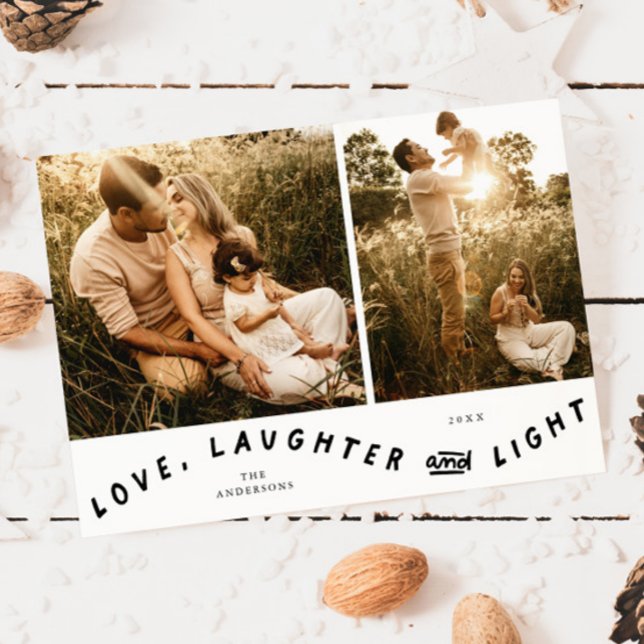 Love Laughter Light Christmas Photo White Julkort (Skapare uppladdad)