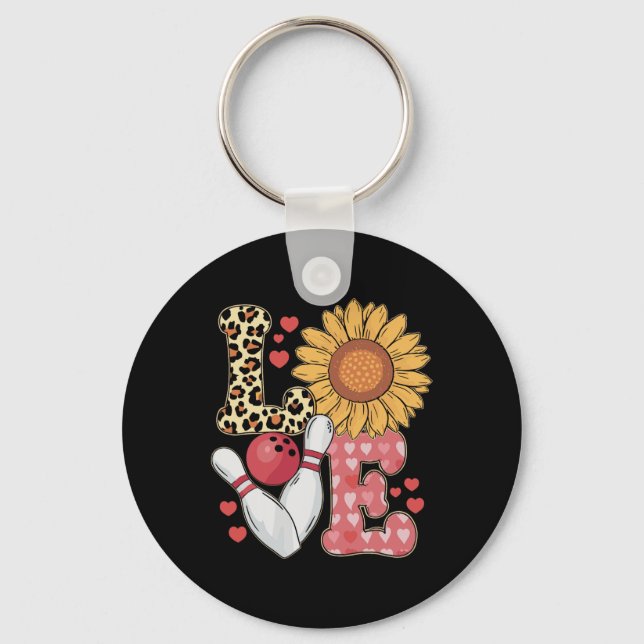 Love Leopard Sunflower Bowling Valentine Bowling P Nyckelring (Framsida)