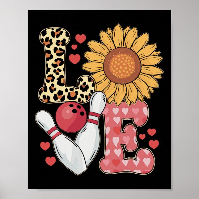 Love Leopard Sunflower Bowling Valentine Bowling P Poster (Framsidan)