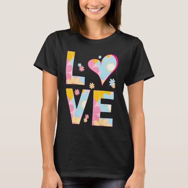 LOVE Letters Boho Hippie Vibes Daisy Pastel Print T Shirt (Framsida)