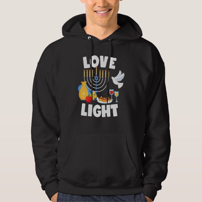 Love Light Happy Hanukkah Jewish Holiday Chanukah Hoodie (Framsida)