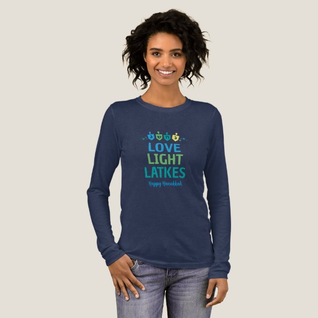 Love Light Latkes Hanukkah Long Women's shirt T (Hel framsida)
