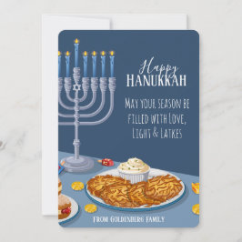 Love Light Latkes Hanukkah Menorah & Dreidel Art Julkort
