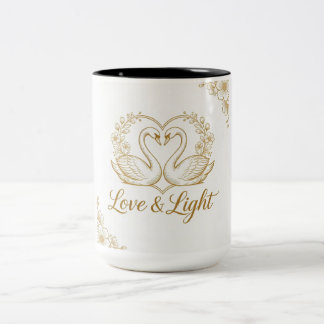 Love & Light Mug - Gold Swans Heart Design | 15 oz Två-Tonad Mugg