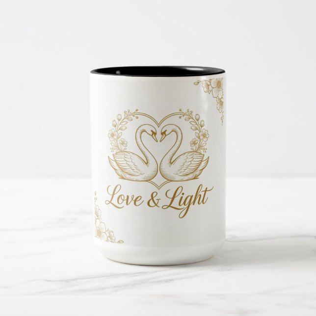 Love & Light Mug - Gold Swans Heart Design | 15 oz Två-Tonad Mugg (Center)