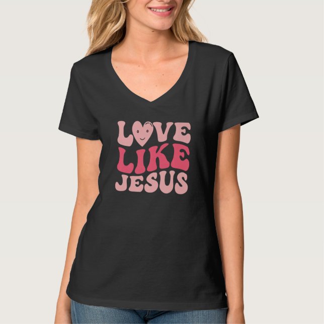 Love Like Jesus Valentines Day Hearts Premium T Shirt (Framsida)