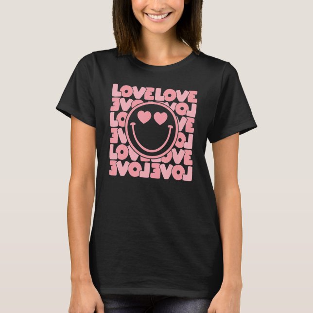 Love Love Happy Face Heart Eyes Retro Valentine's  T Shirt (Framsida)