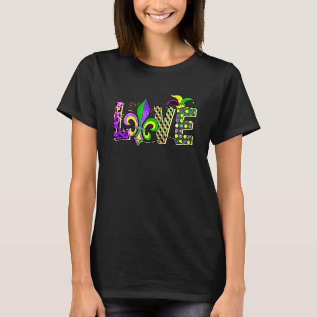 Love Mardi Gras Beads for women Carnival Parade T Shirt (Framsida)