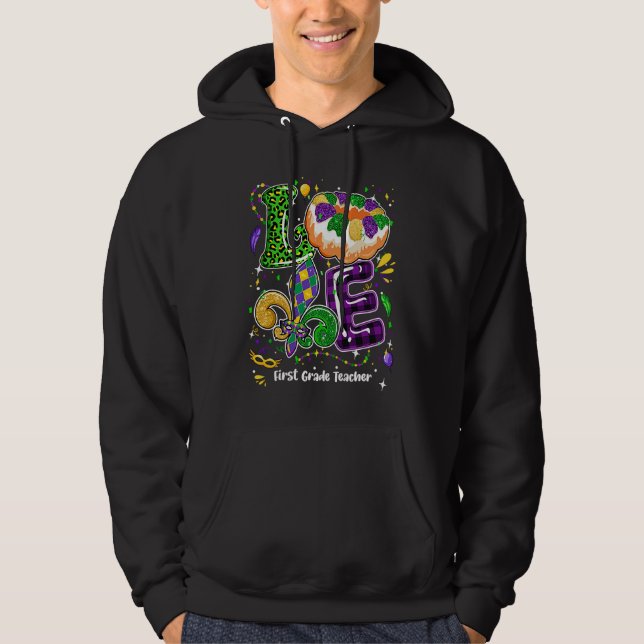 Love Mardi Gras First Grade Teacher Party Festival Hoodie (Framsida)