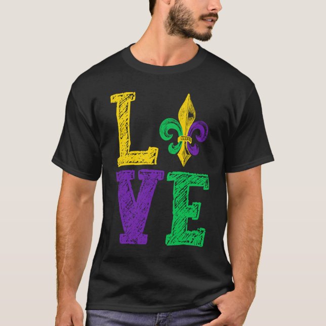 LOVE Mardi Gras Fleur De Lys Mardi Gras Parade New T Shirt (Framsida)