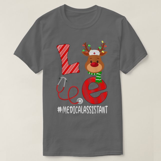 Love Medical Assistant Christmas Candy Cane Reinde T Shirt (Design framsida)