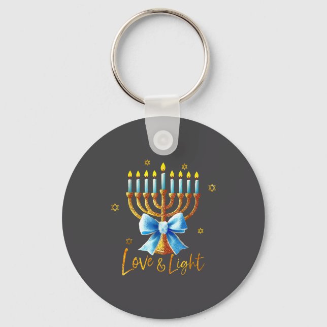 Love Menorah Chanukah Light Hanukkah Blue Coquette Nyckelring (Framsida)