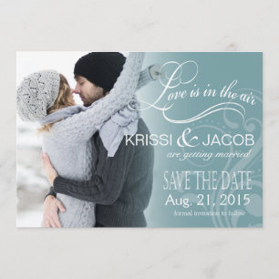 Love Mist Photo Save the Date isblå Inbjudningar