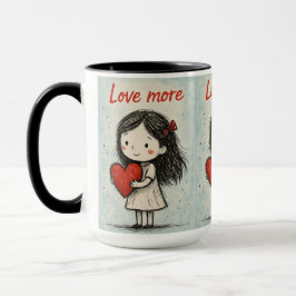 Love More Cute Heart Illustration Mug | Sweet gift Mugg
