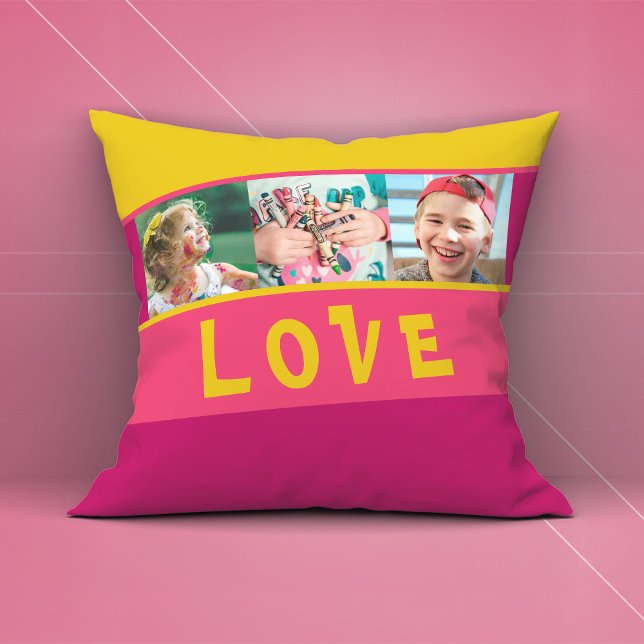 LOVE Multipel Foto Färgglad Randig Kuddthrow Kudde (LOVE Multiple Photo Colorful Striped Throw Pillow ©Susanne Sachers - Sunny Mind Design)