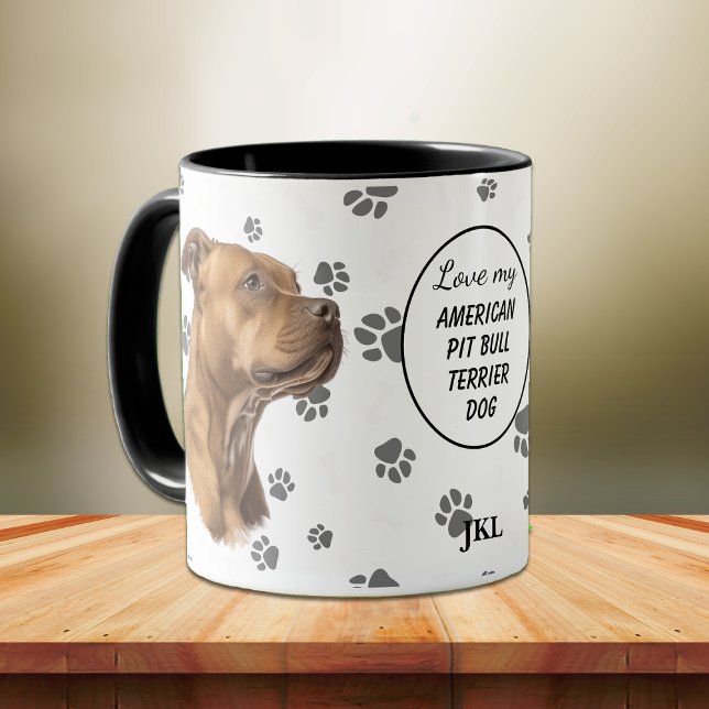 Love My American Pit Bull Terrier Dog Pawprint Mugg (Skapare uppladdad)
