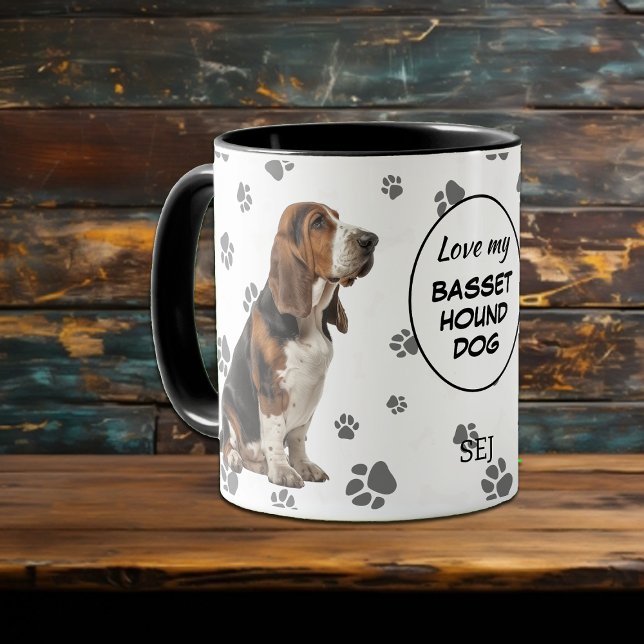 Love My Basset Hound Dog Pawprint Pattern Mugg (Skapare uppladdad)