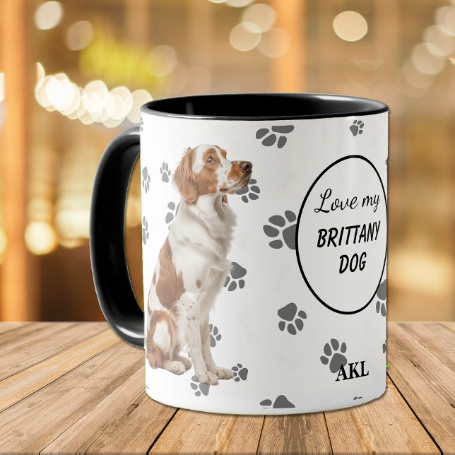 Love My Brittany Dog Pawprint Mugg (Skapare uppladdad)