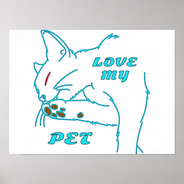 LOVE MY CUTE AQUA PET CAT POSTER (Framsidan)