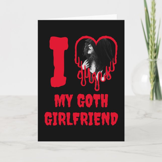 Love My Goth Girlfriend Red Heart Photo Valentines Kort (Framsida)
