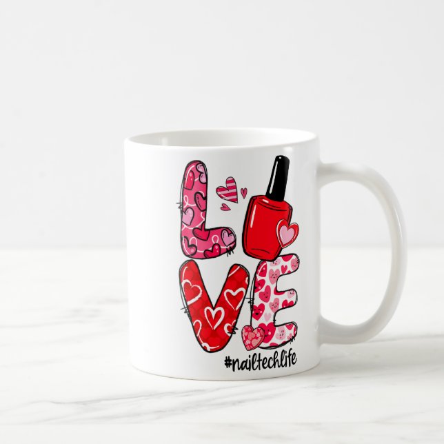Love Nail Lish Heart Nail Tech Life Valentines  Kaffemugg (Höger)