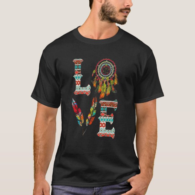 LOVE Native American Indian Headdress With Feather T Shirt (Framsida)