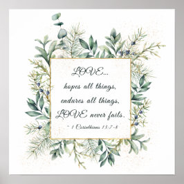 LOVE Never Fails Bible Elegant Greenery Poster