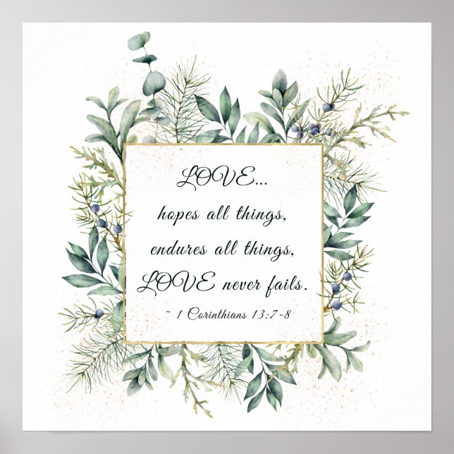 LOVE Never Fails Bible Elegant Greenery Poster (Framsidan)