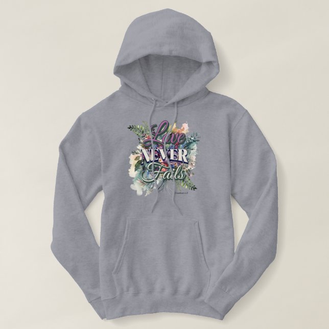 Love Never Fails Watercolor Floral Scripture T Shirt (Design framsida)