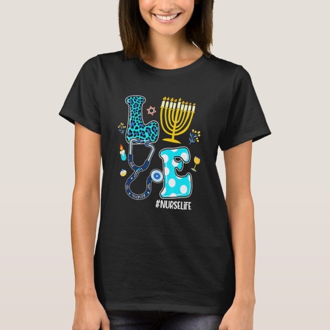 Love Nurse Hanukkah Jewish Nurses Chanukah PJs Paj T Shirt (Framsida)
