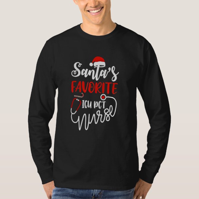 Love Nurse ICU PCT Santa Claus With Candy Cane Nur T Shirt (Framsida)
