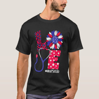 Love Nurse Life 4:e Juli USA Flagga Stetoskop Dräk T Shirt